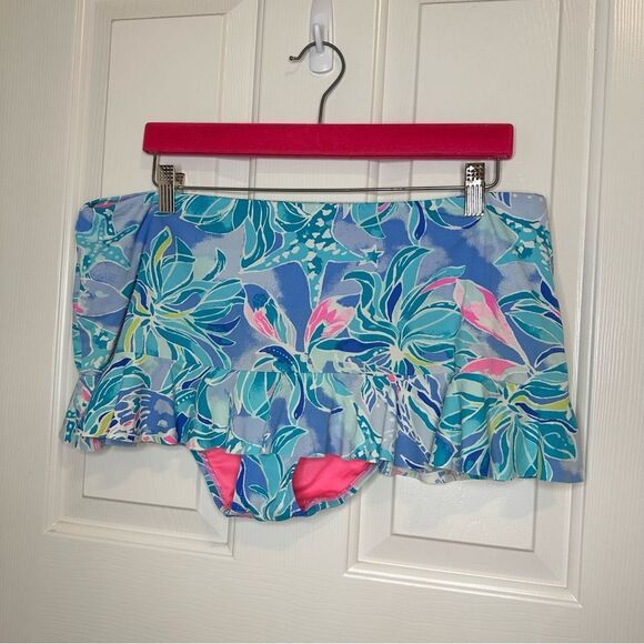 Lilly Pulitzer Bennett Blue Celestial Seas Mini Swim Skirt Sz 14 Cruise Beach - Picture 1 of 7